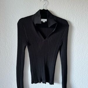 LOFT Black Ribbed Knit Top